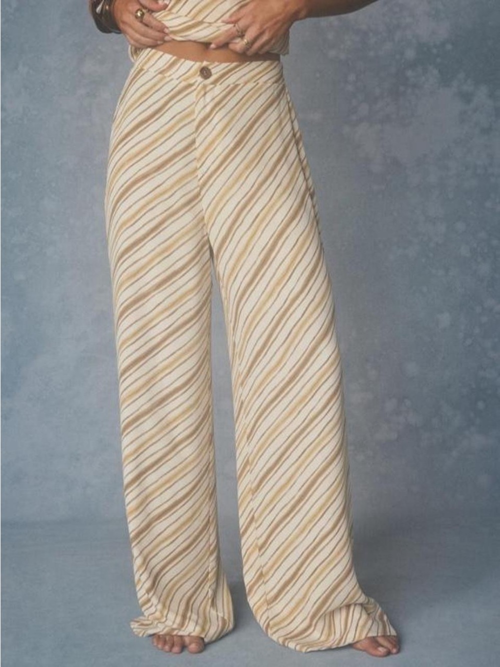 White and Brown Striped Wide-Leg Pants